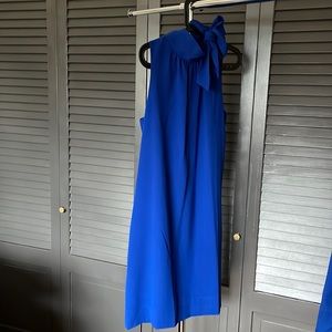 Ann Taylor Factory blue, tie collar, sleeveless shift dress.
